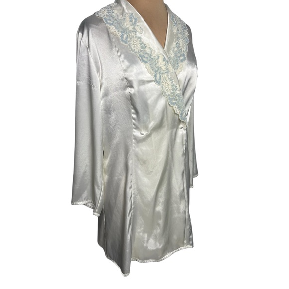 90’s Victoria’s Secret Silky Slip Dress Chemise Robe Set Bridal Set ivory blue L - Picture 7 of 11